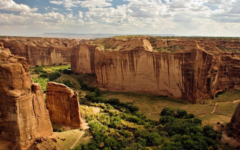 Canyon with Green Valley — Brown, Serene, Afternoon, Photograph, Cliffs, Trees