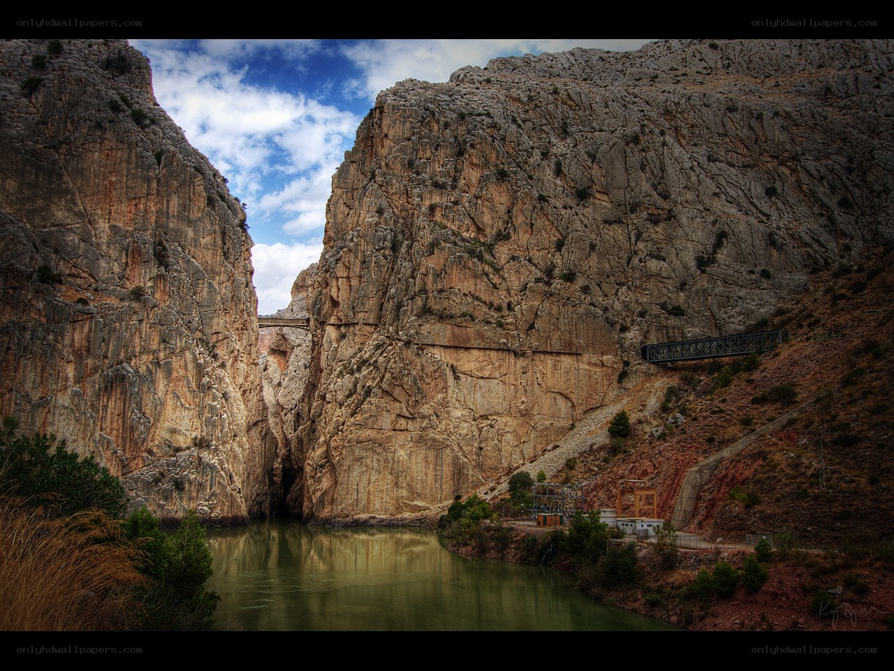 Canyon with river and bridge