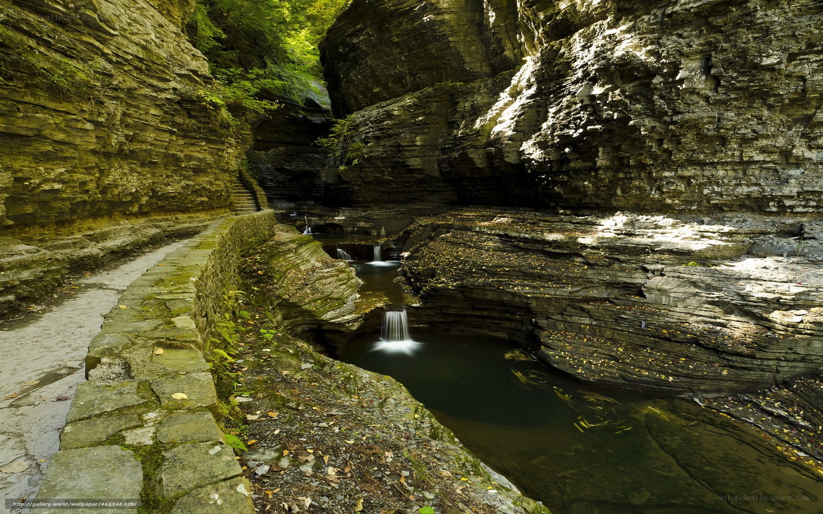 Canyon with Waterfalls and Stone Path