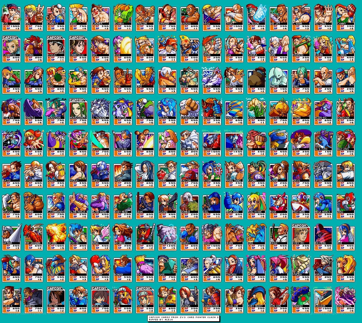 Capcom fighting game character cards