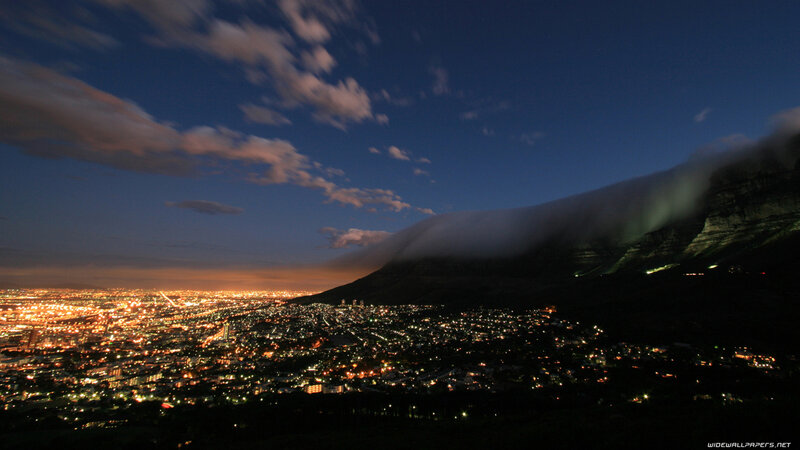 Cape Town at night with Table Mountain