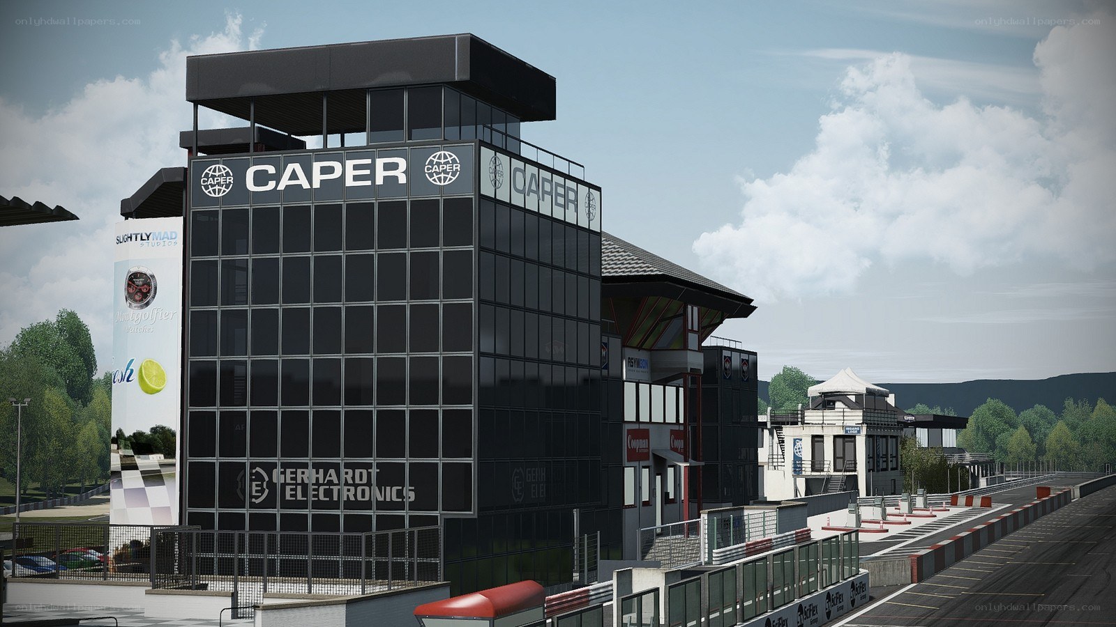 Caper building at a race track