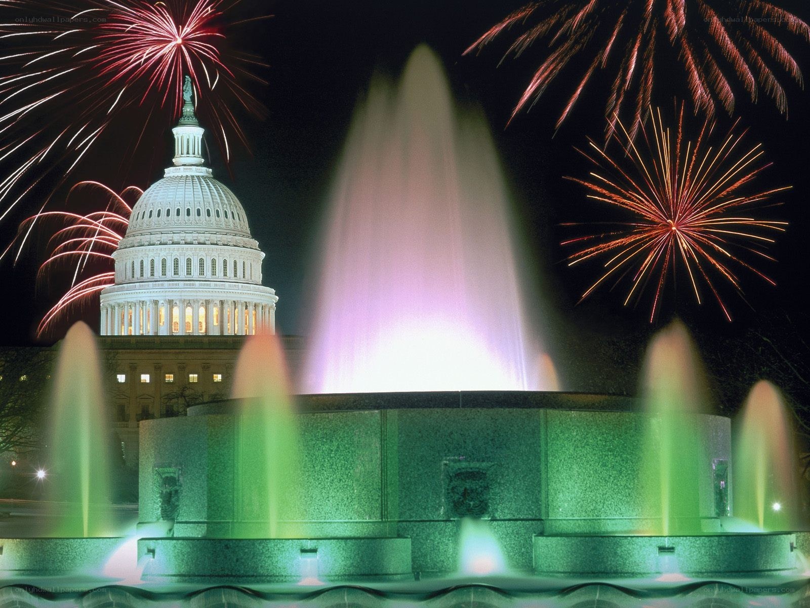 Capitol building with fireworks