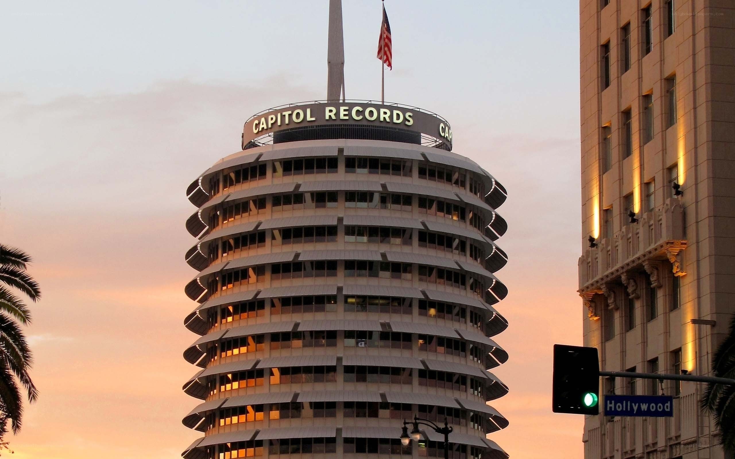 Capitol Records Building at dusk