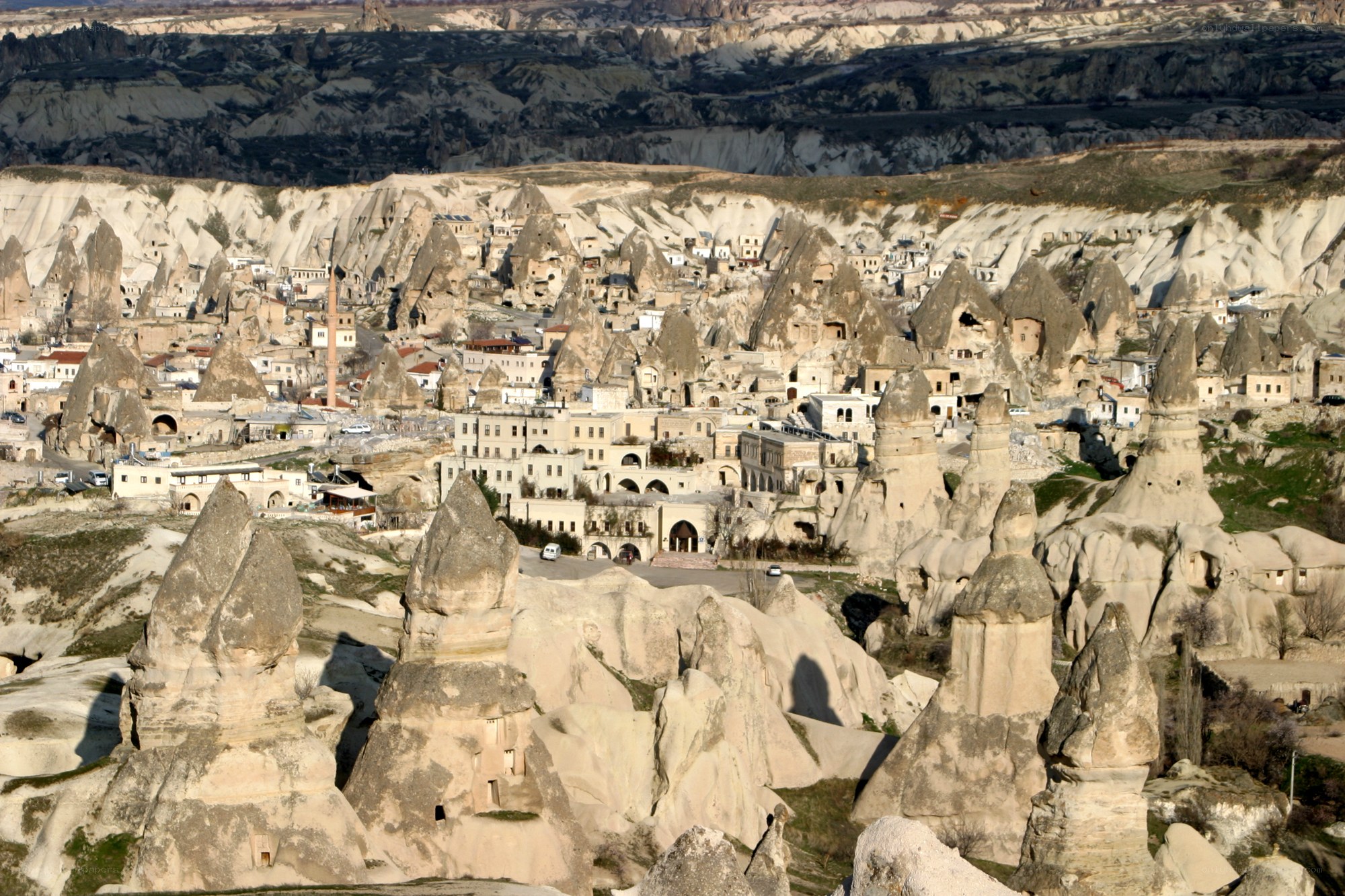Cappadocia rock formations and town