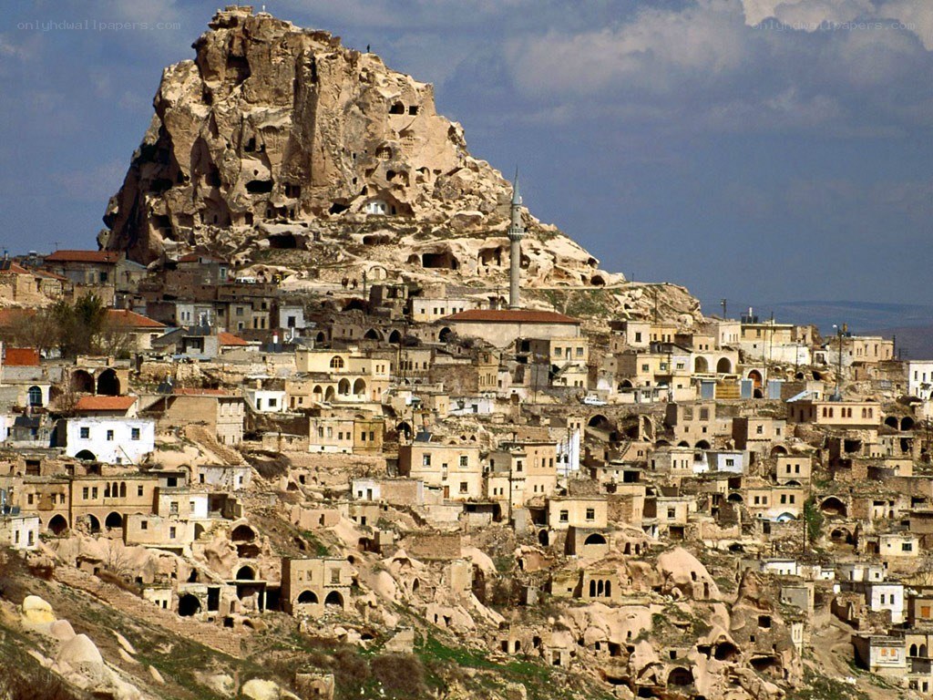 Cappadocia rock formations and town