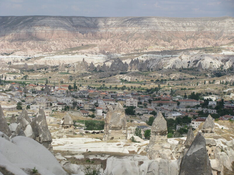Cappadocia rock formations and village