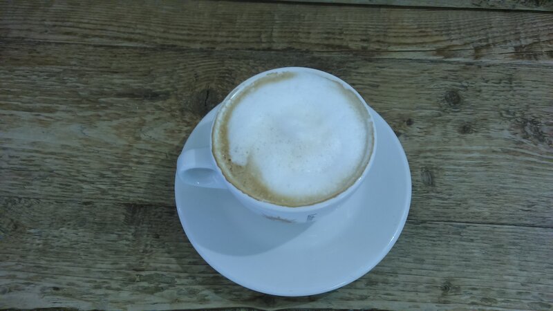 Cappuccino in White Cup — Calm, Photograph, Saucer, Wooden Table