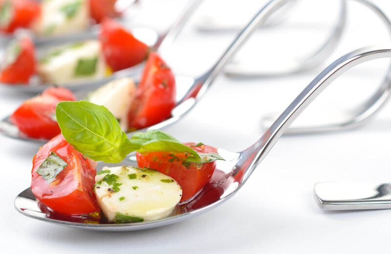 Caprese salad on a spoon