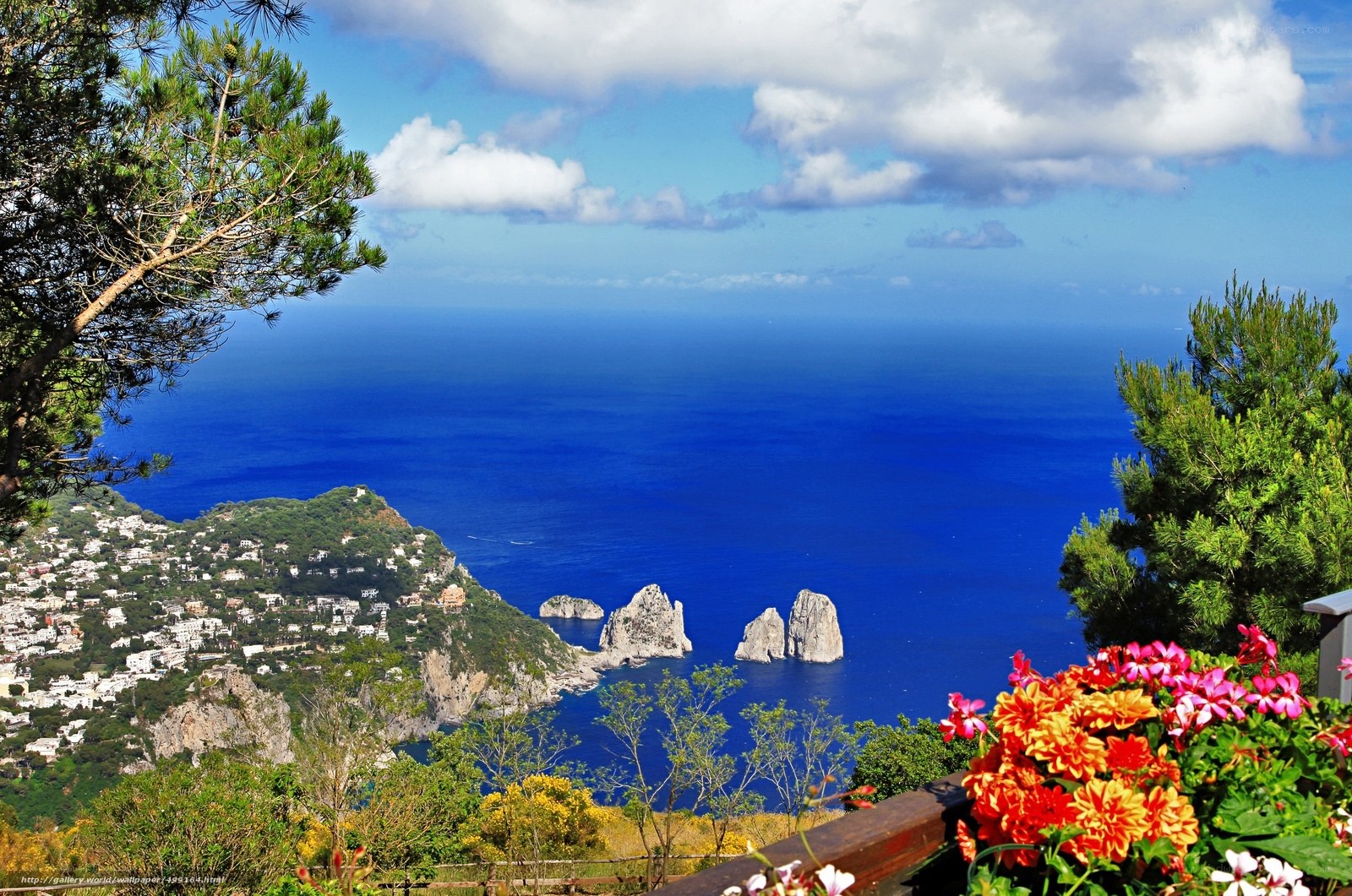 Capri island view with Faraglioni rocks