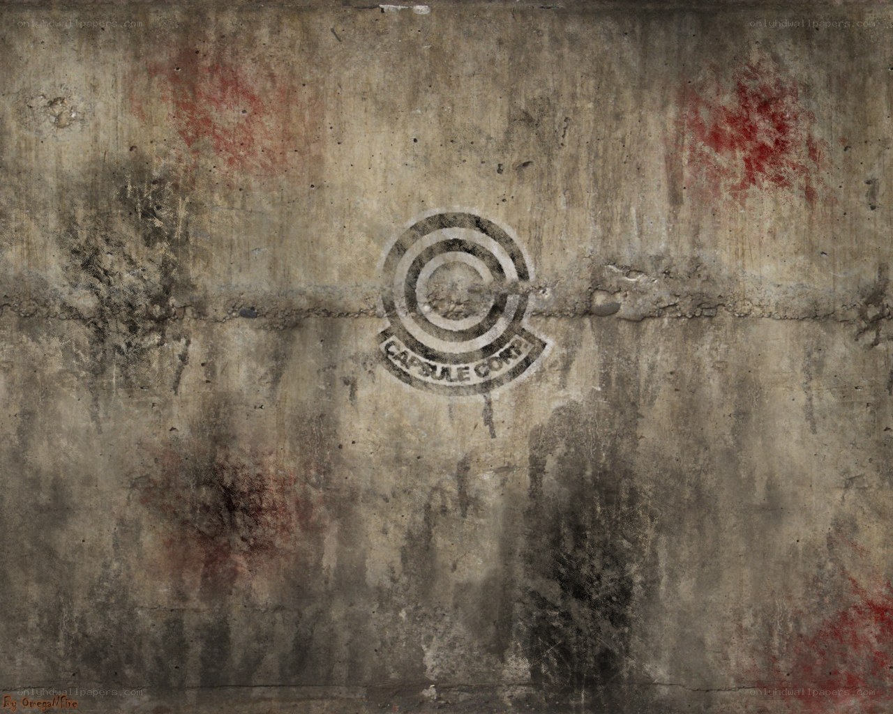 Capsule Corp logo on concrete wall