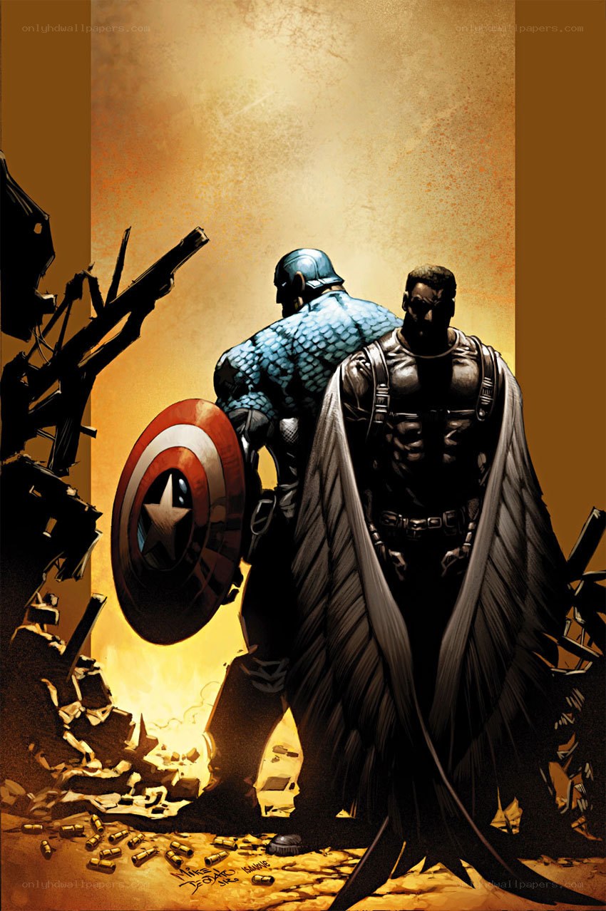 Captain America and Falcon stand together