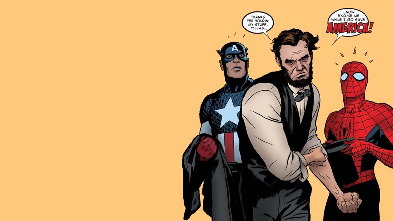 Captain America and Spider-Man with Abraham Lincoln