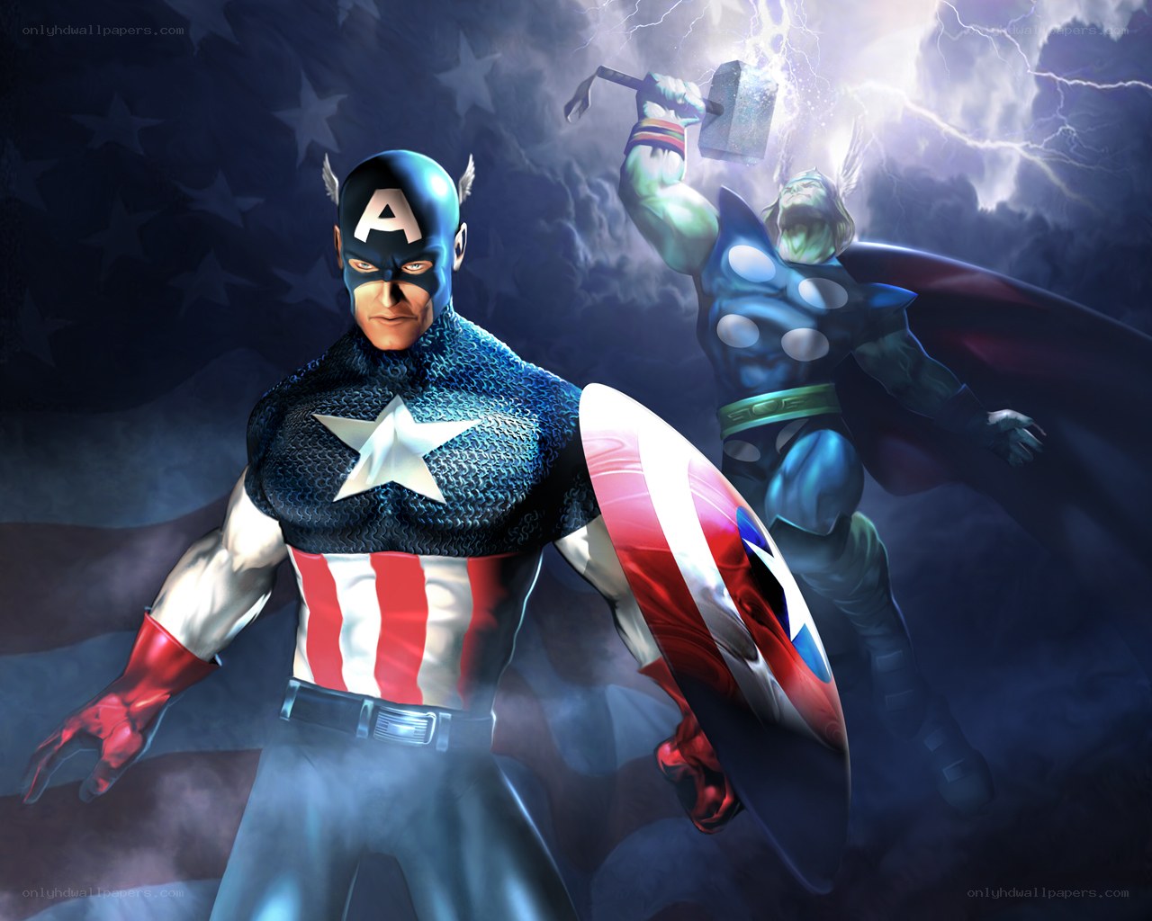 Captain America and Thor in action