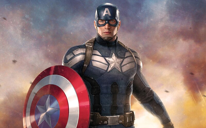 Captain America Character — Blue, Dramatic, Digital Art, Shield, Helmet