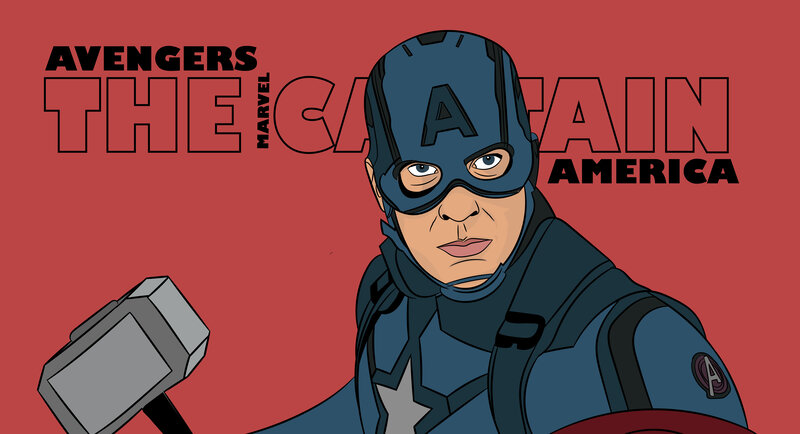 Captain America Character — Red, Dramatic, Digital Art, Thor's Hammer