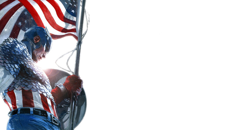 Captain America Holding Flag — Red, Dramatic