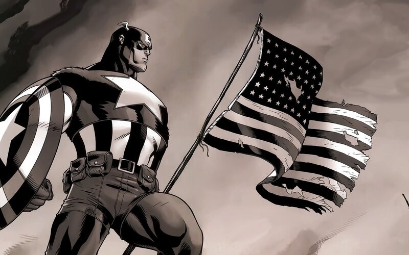 Captain America Holding Flag