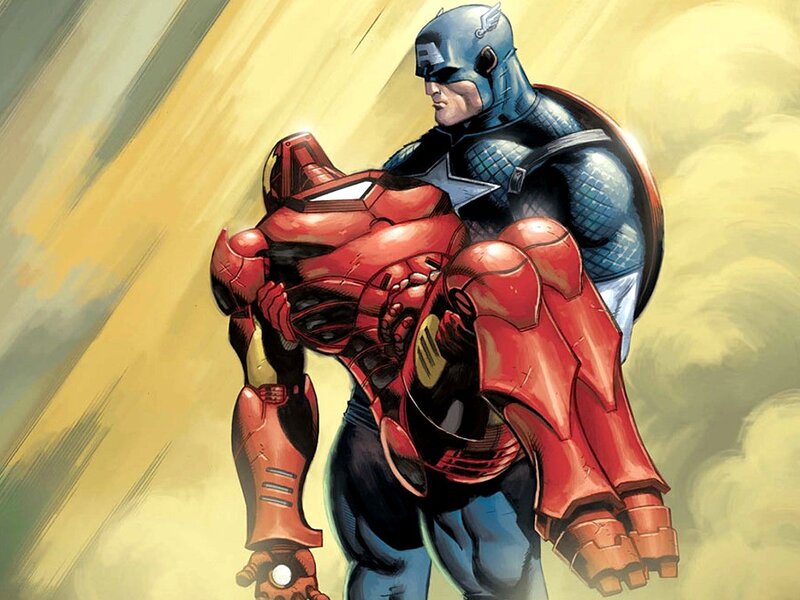 Captain America Holding Iron Man — Red