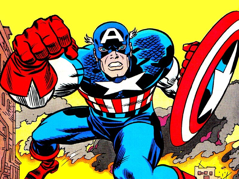 Captain America in Action — Blue, Dramatic, Comic, Shield, City