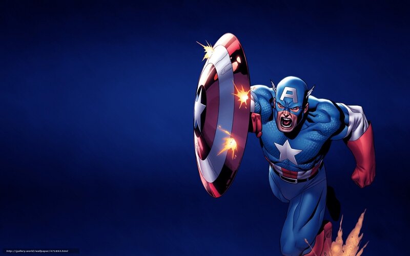 Captain America in Action — Blue, Dramatic, Comic, Shield, Explosion