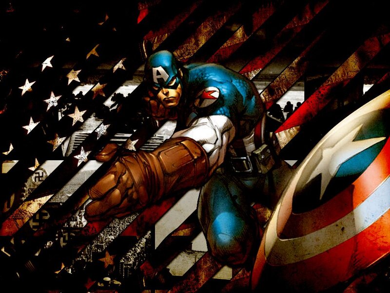 Captain America in Action — Blue, Dramatic, Comic, Shield
