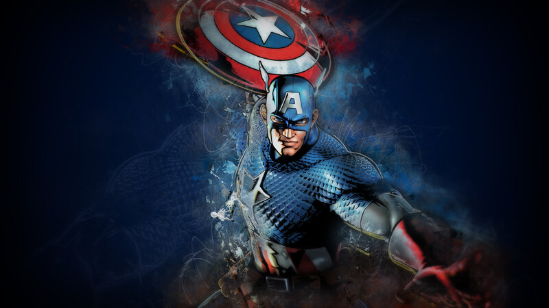Captain America in Action — Blue, Dramatic, Digital Art, Shield, Comic Book Art