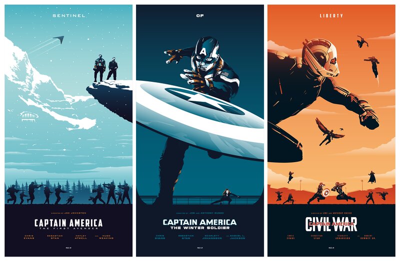 Captain America in Action — Blue, Dramatic, Sunset, Illustration