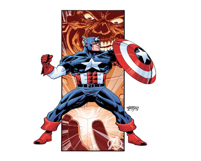 Captain America in Action — Red, Dramatic, Comic, Shield