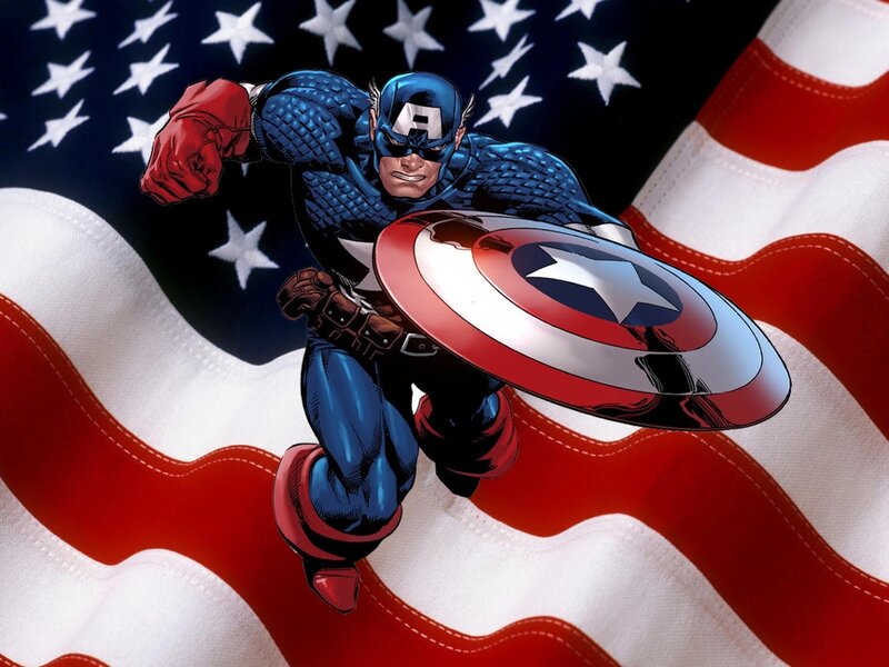 Captain America in Action — Red, Patriotic, Comic