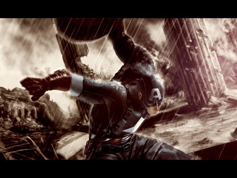 Captain America in Battle — Digital Art