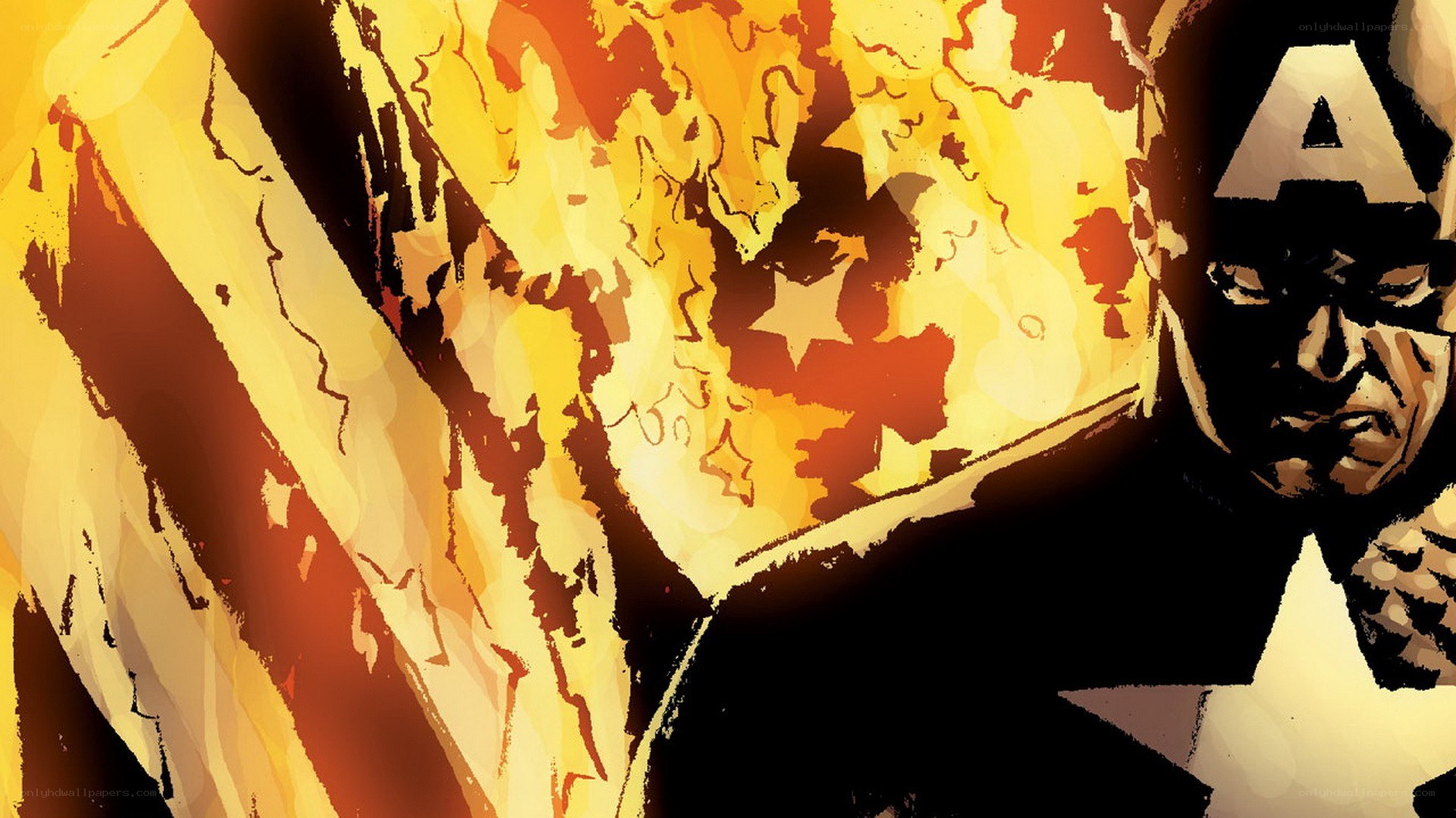 Captain America in fiery scene
