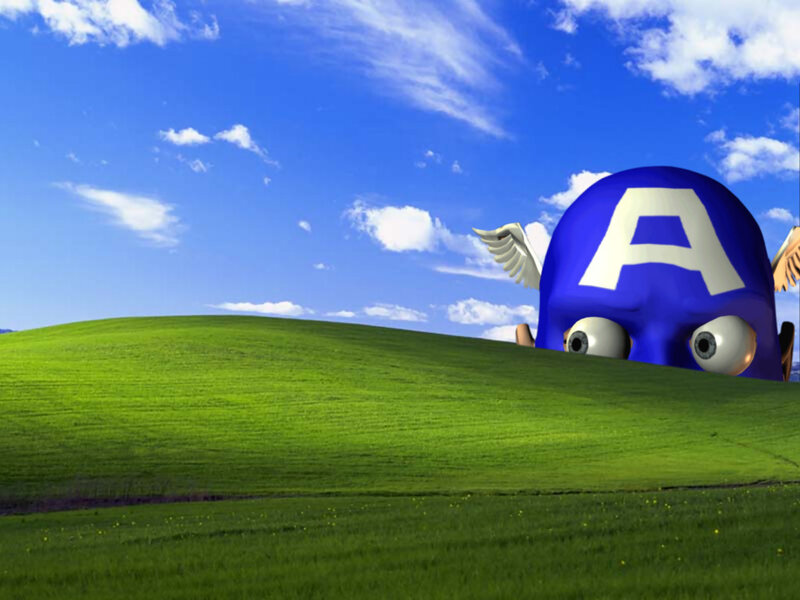 Captain America peeks over a hill