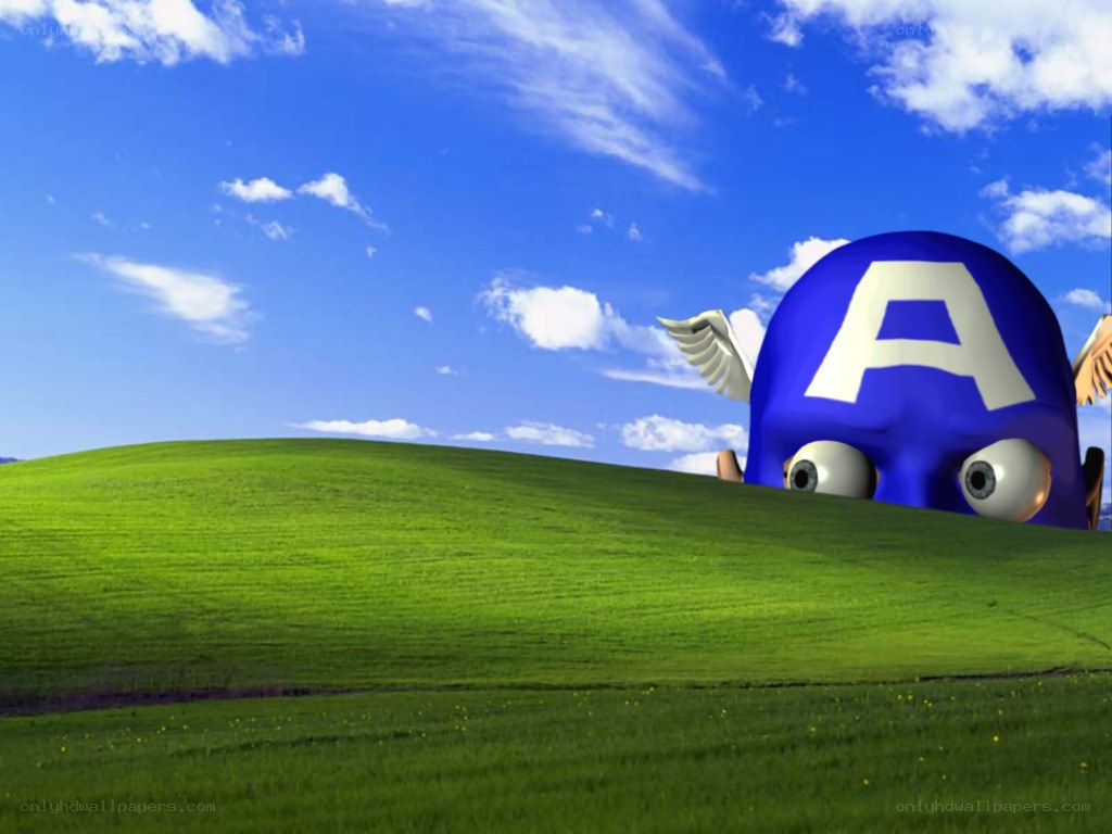 Captain America peeks over a hill