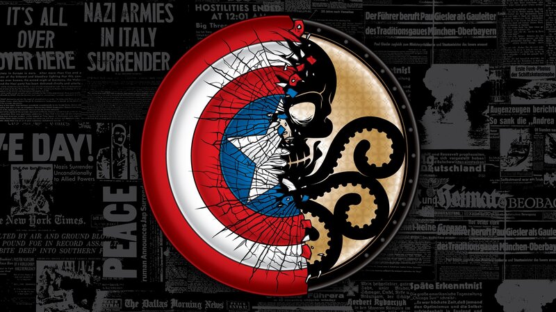 Captain America Shield — Red, Dramatic, Digital Art, Skull
