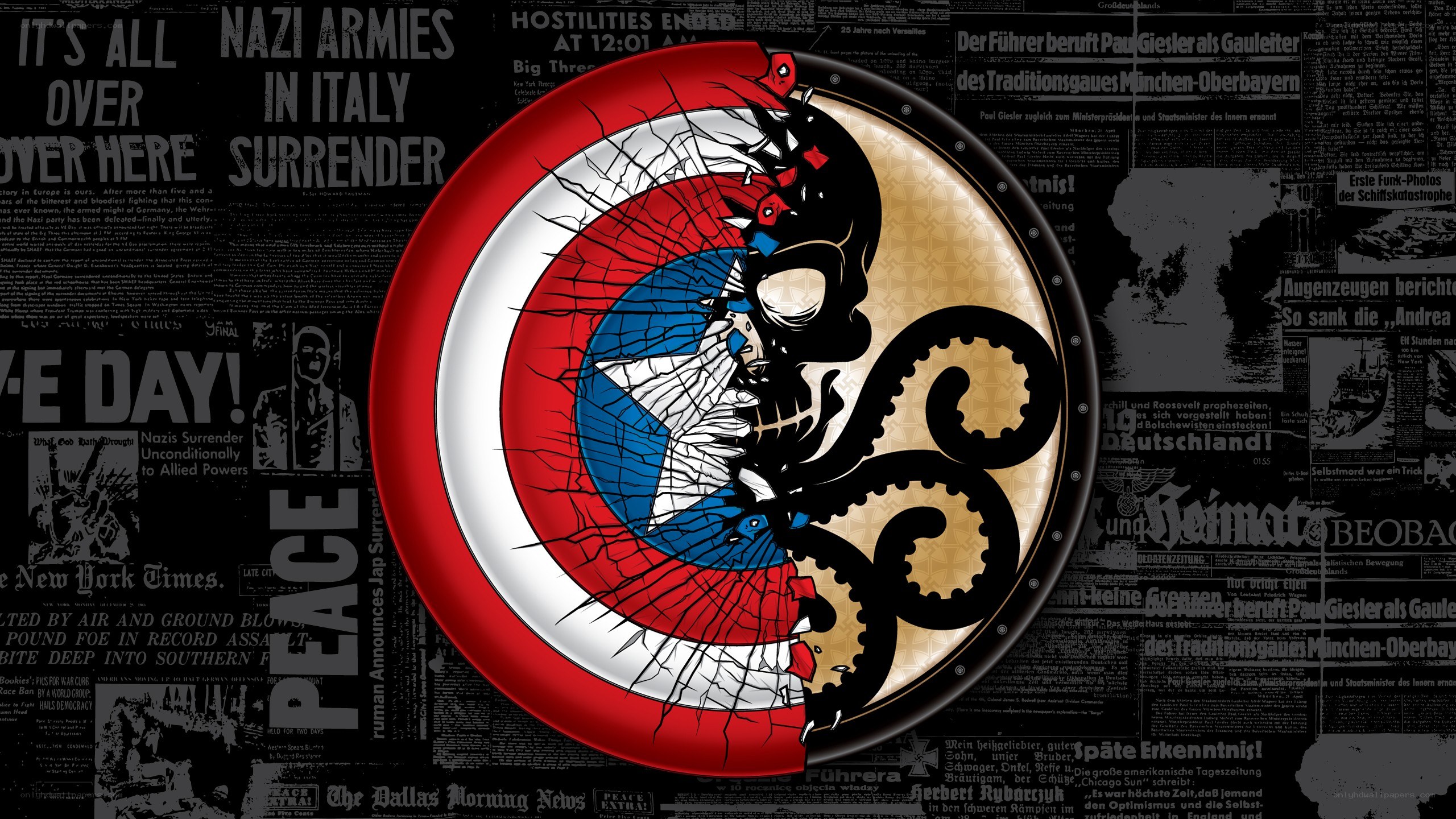 Captain America shield with skull and tentacles