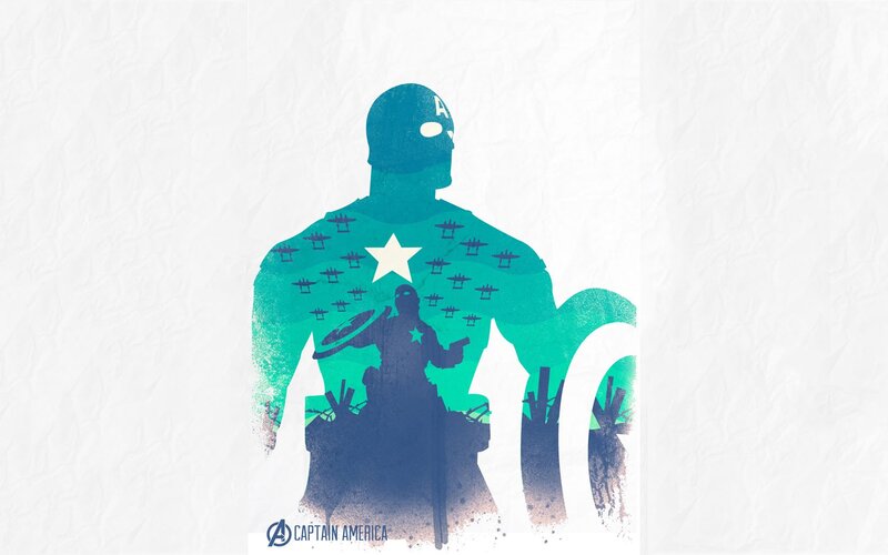 Captain America Silhouette — Teal, Dramatic, Illustration