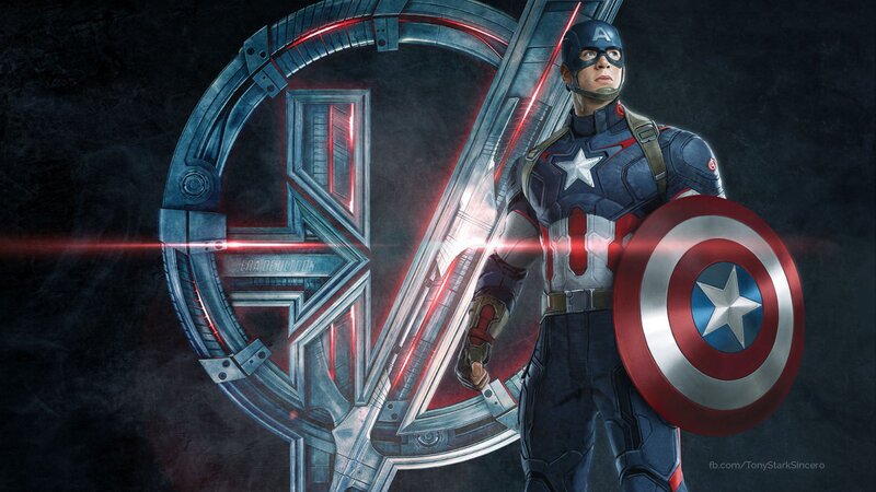 Captain America Standing — Blue, Dramatic, Digital Art, Shield