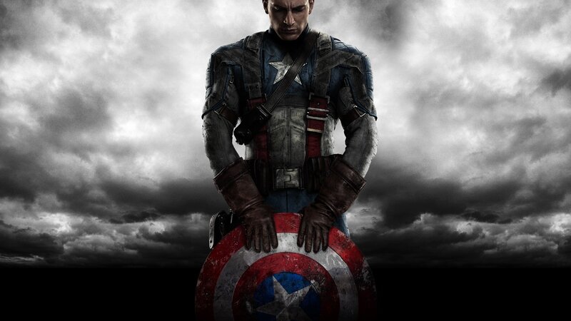 Captain America Standing — Gray, Dramatic, Photograph, Shield, Cloudy Sky, Armor