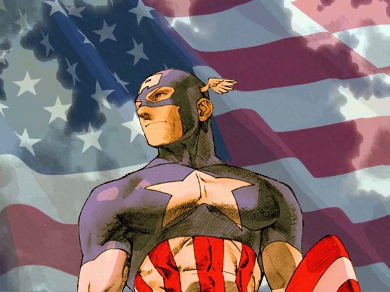 Captain America stands proudly