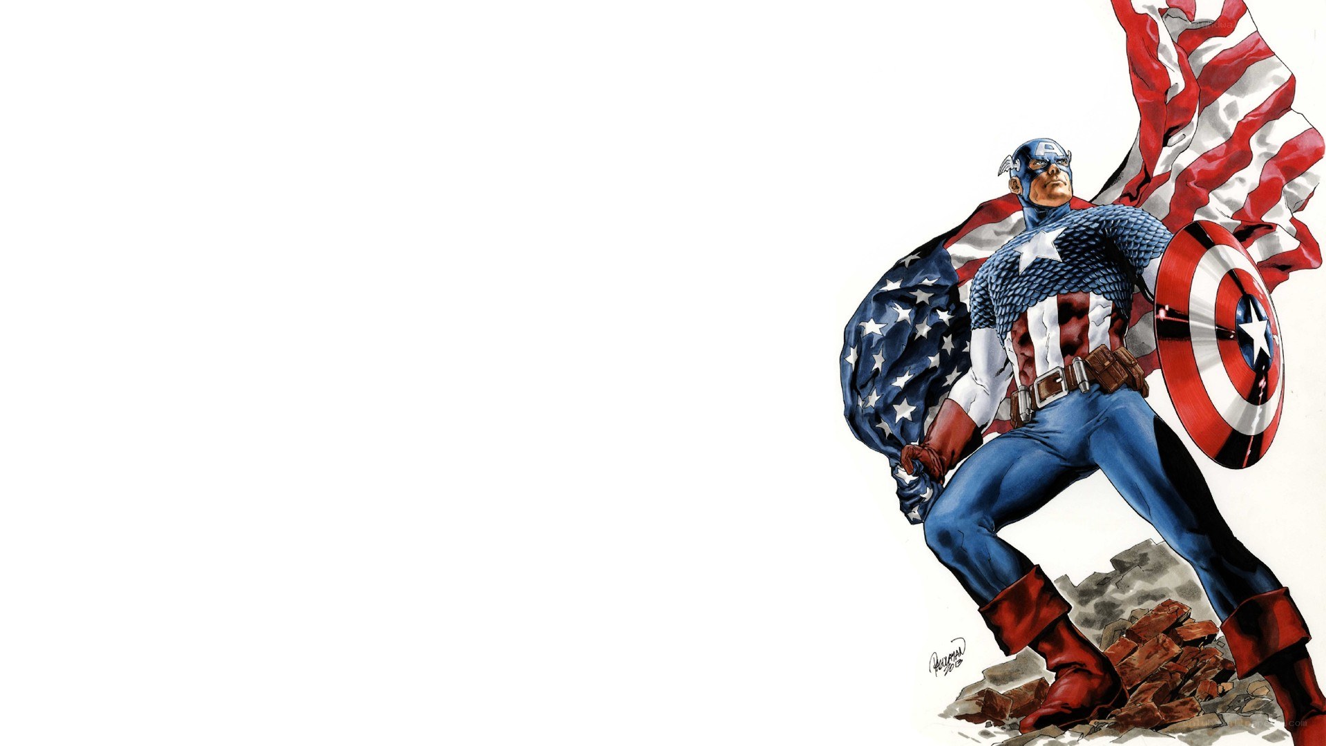 Captain America stands with shield
