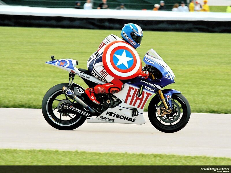 Captain America-themed motorcycle racer