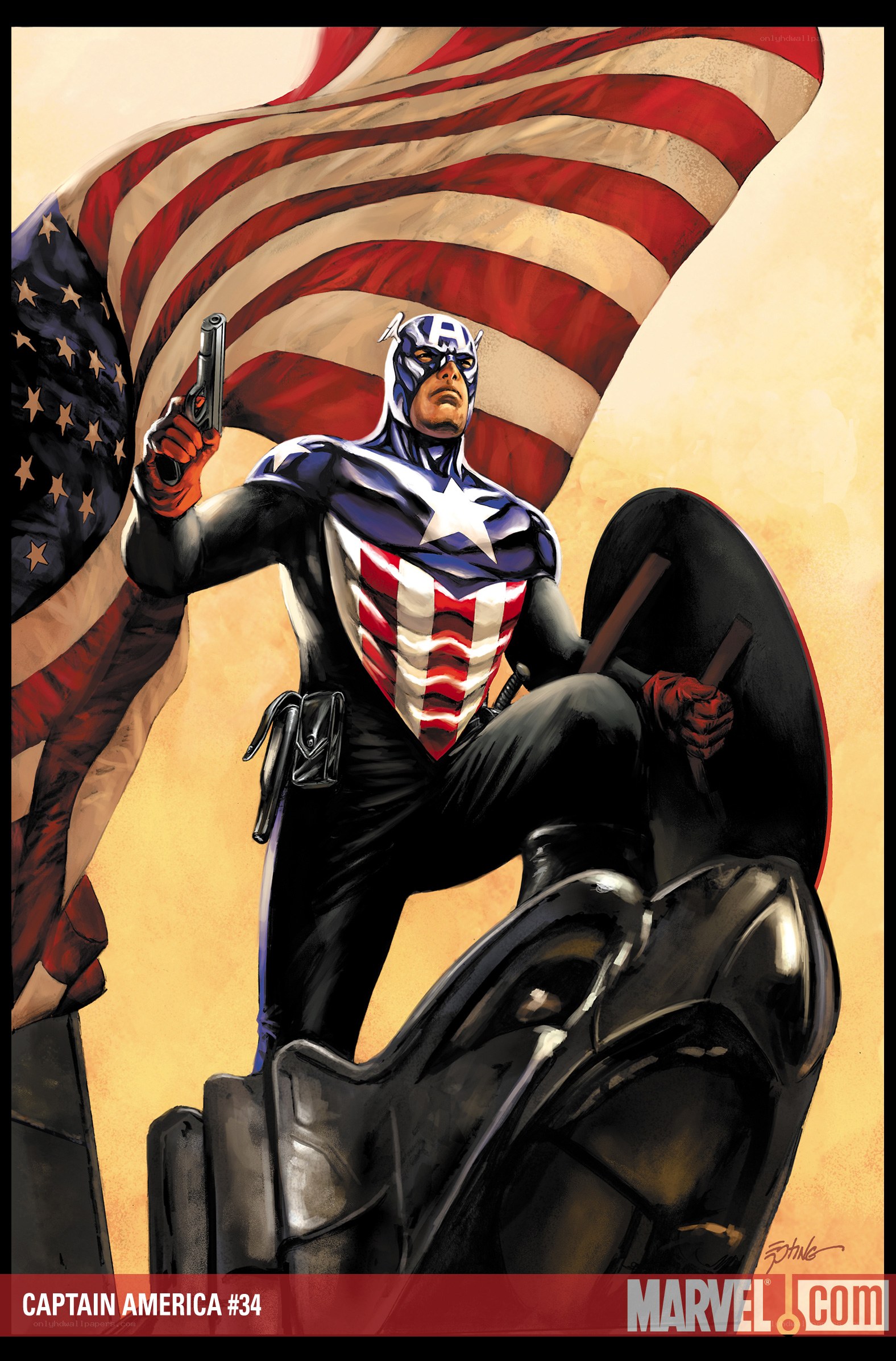 Captain America with flag and gun
