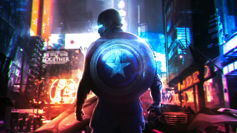 Captain America with Shield — Blue, Dramatic