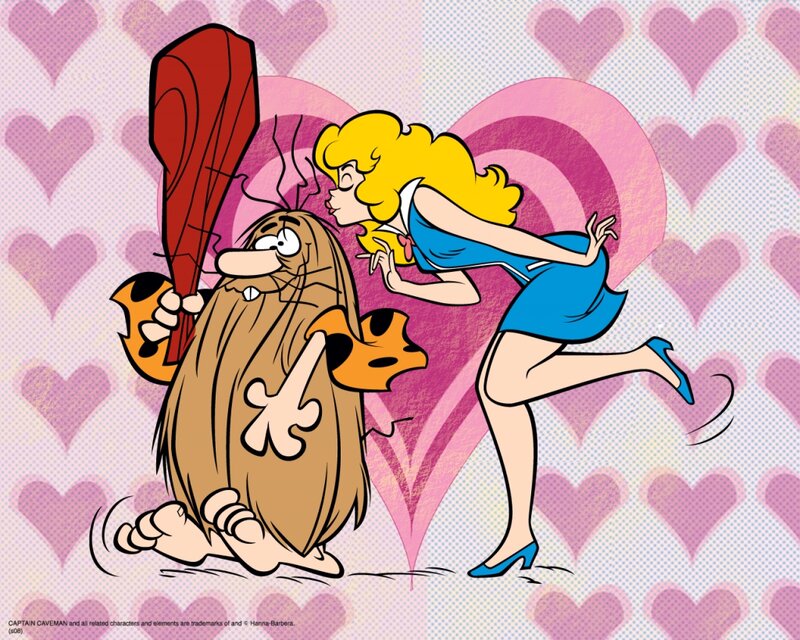 Captain Caveman Kissing a Woman