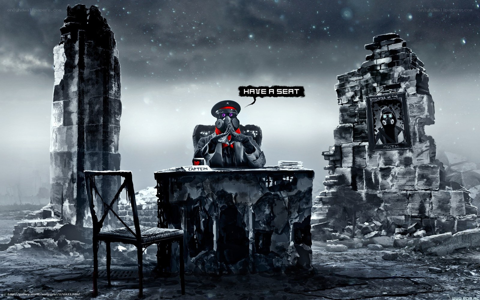 Captain in a ruined office