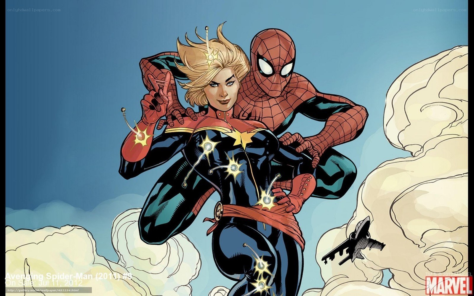 Captain Marvel and Spider-Man in flight