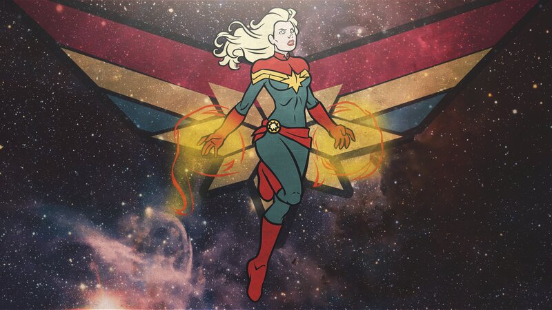Captain Marvel in Space — Blue, Dramatic, Night
