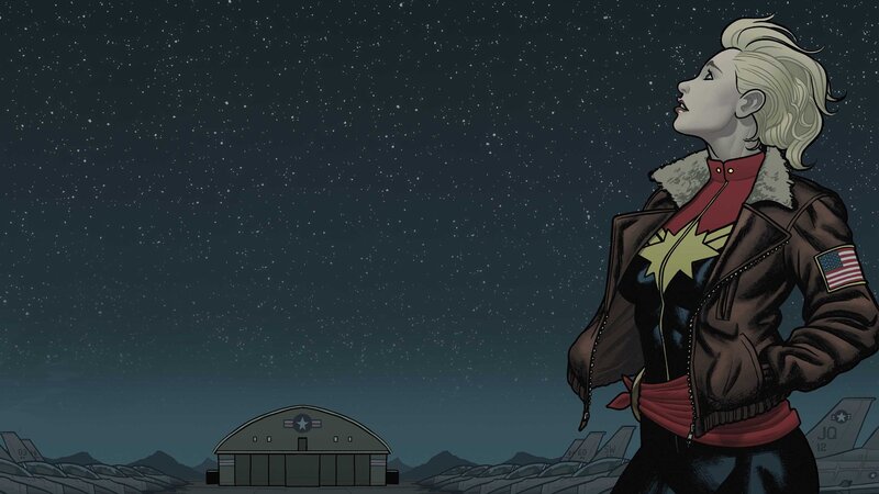 Captain Marvel under stars
