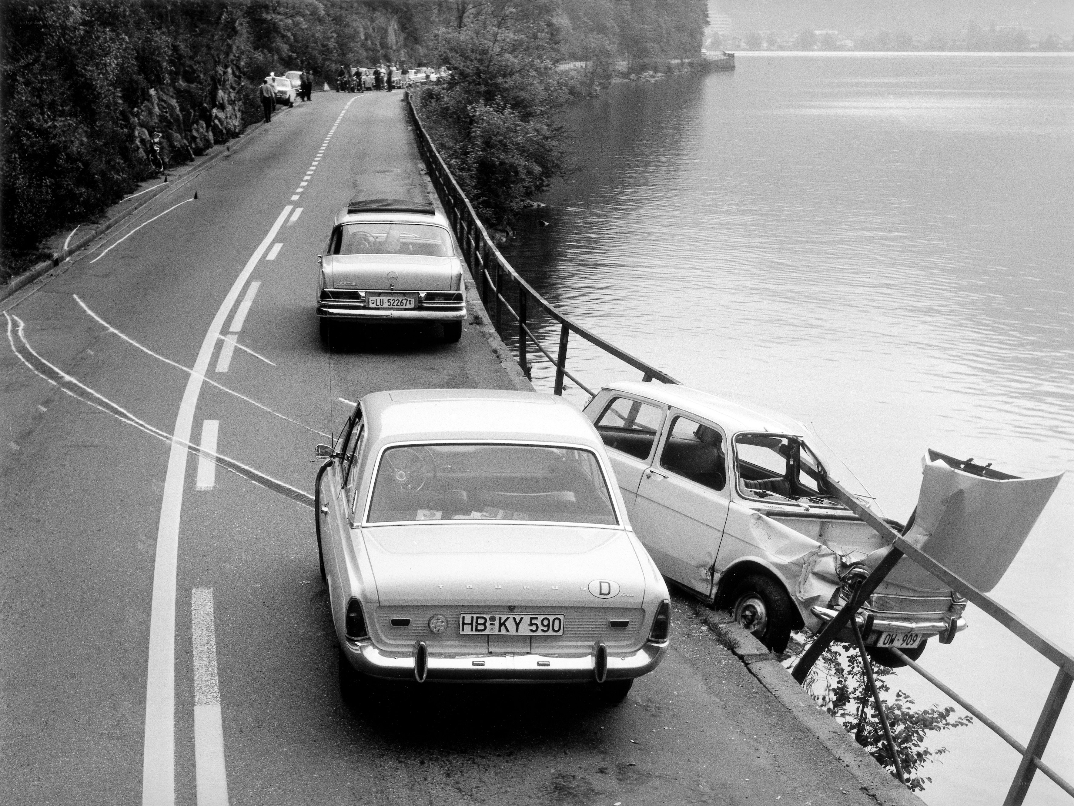 Car accident by the lake